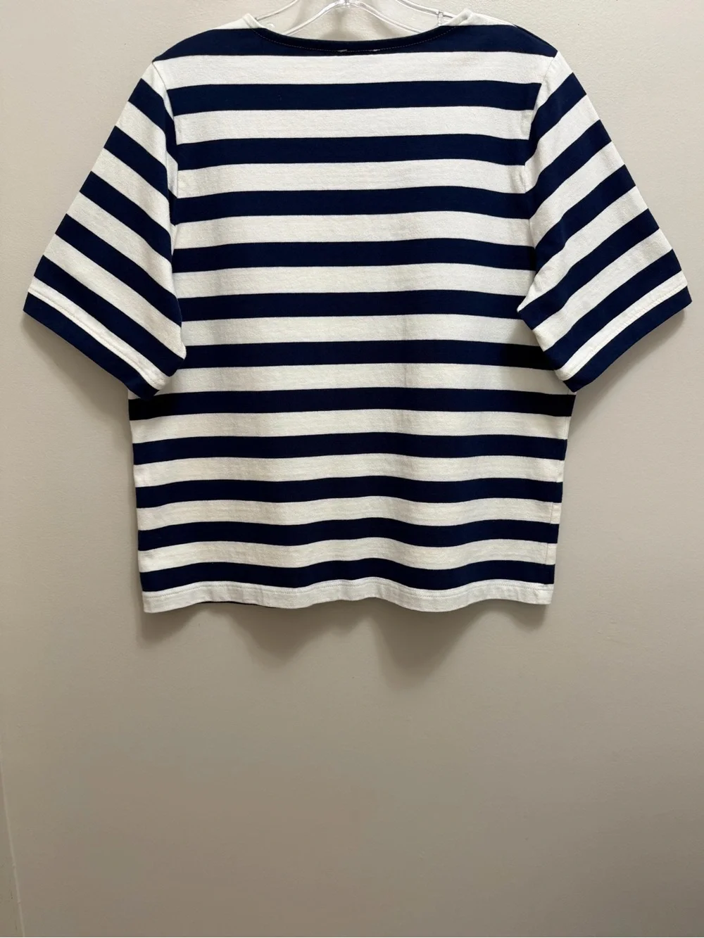 J. Crew Factory Striped Short Sleeve Top Gold Buttons Cotton Navy Blue Size L